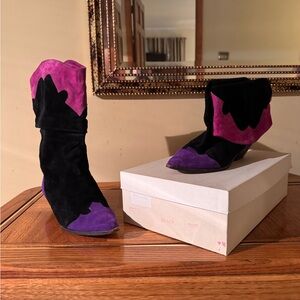 Black and Purple Suede Western Boots